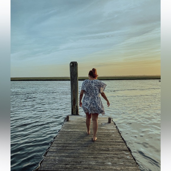 H&M Maternity Blue and White Floral Dress/beach cover size L - Picture 5 of 7